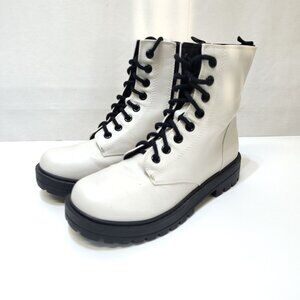 UNR8ED Combat Lug Boots White Faux Leather WMNS 10M Lace-Up & Zipper Closure VGC